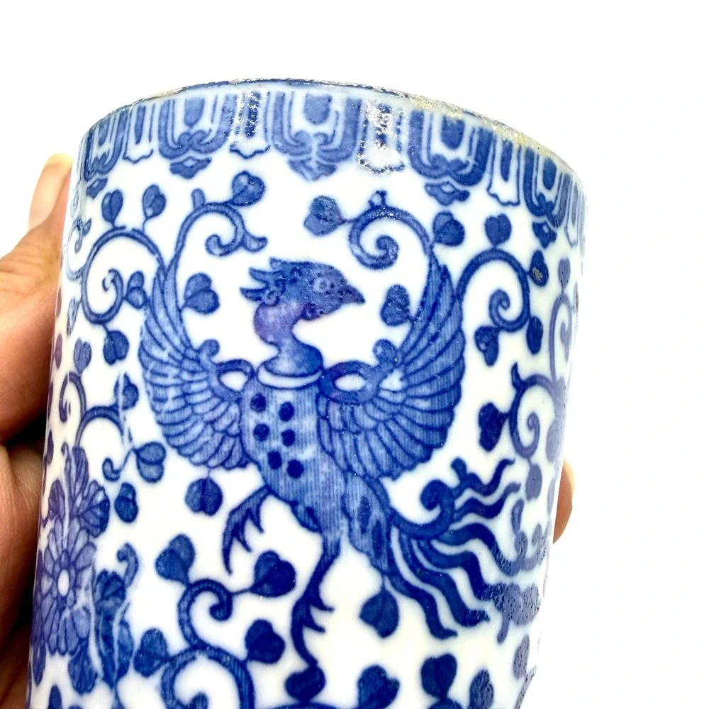 Antique Morimura Bros Blue White Porcelain Phoenix Lidded Jar Cup Japan